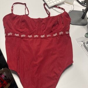 Yitty size M red shimmery bodysuit thong back